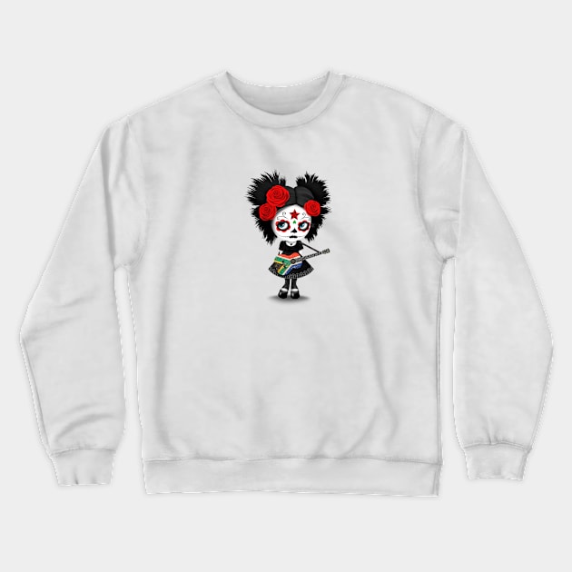 Sugar Skull Girl Playing South African Flag Guitar Crewneck Sweatshirt by jeffbartels